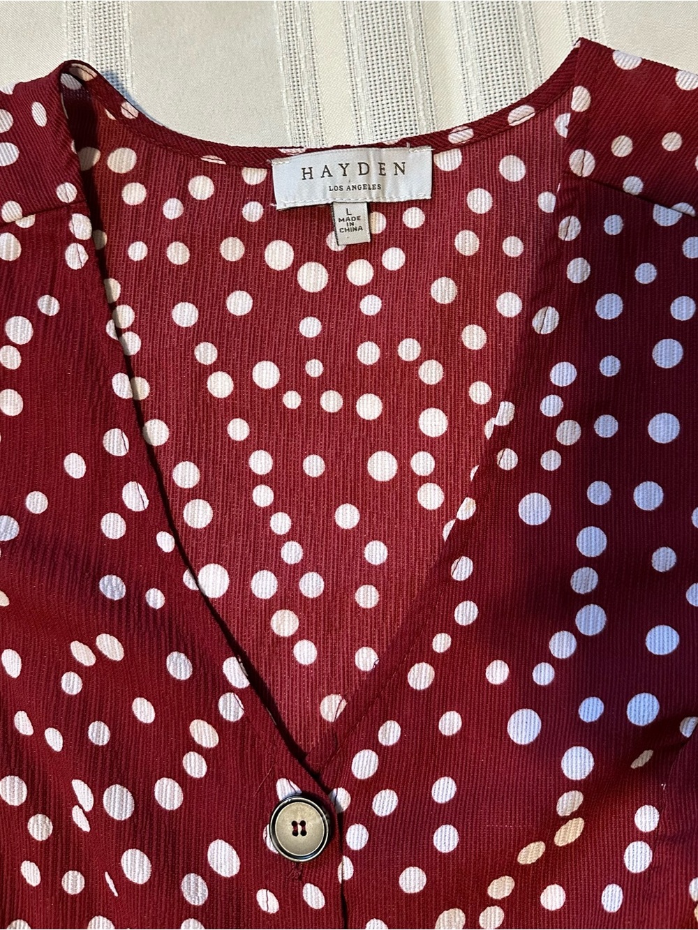 Hayden Los Angeles V-Neck Burgundy Polka Dot Button-Front Jumpsuit - Picture 14 of 16